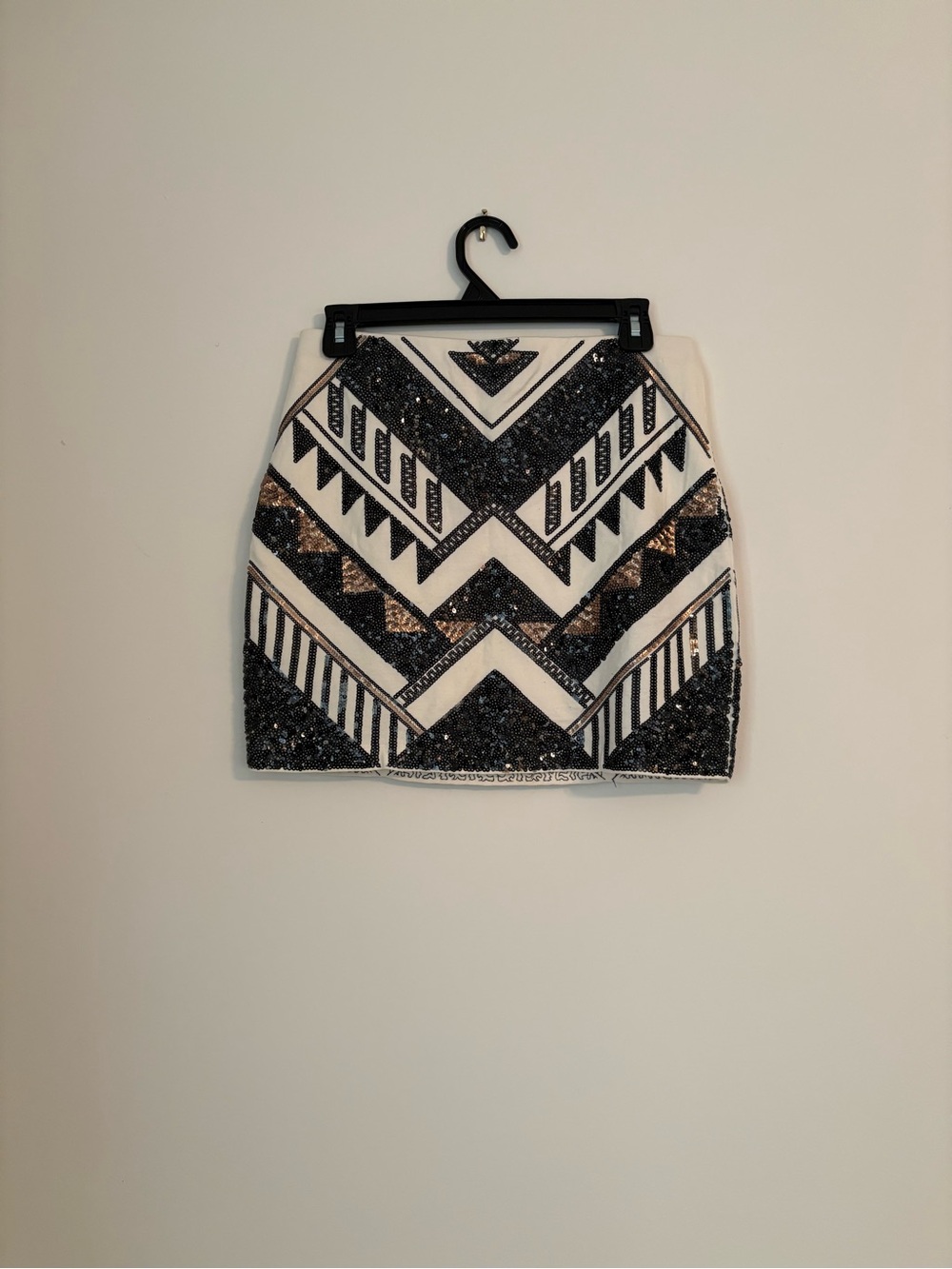 Express Sequin Geo Mini Skirt - White, Black & Gold